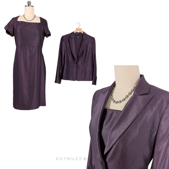 Lafayette Suit Blazer Jacket Midi Dress Wool Silk Work Career Classic Purple 8 - Picture 1 of 15